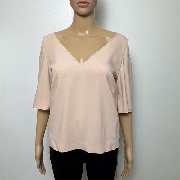 NWT STELLA McCARTNEY Blush Pink V-Neck Blouse Cold Shoulder w Ties, Size S / 4 - Picture 12 of 13